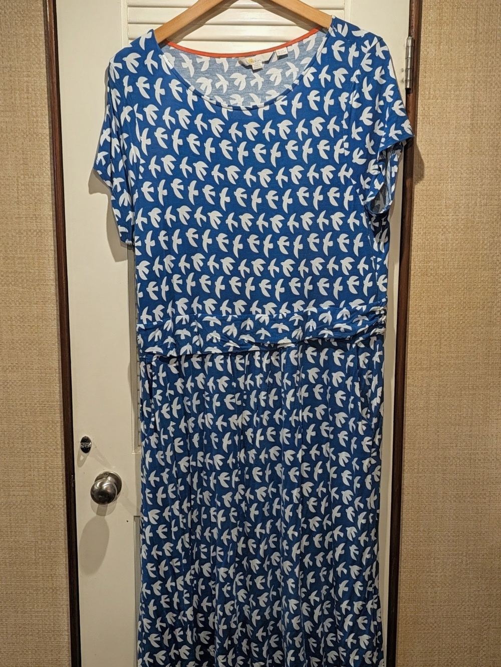 Boden Blue Maxi Dress with White Bird Print